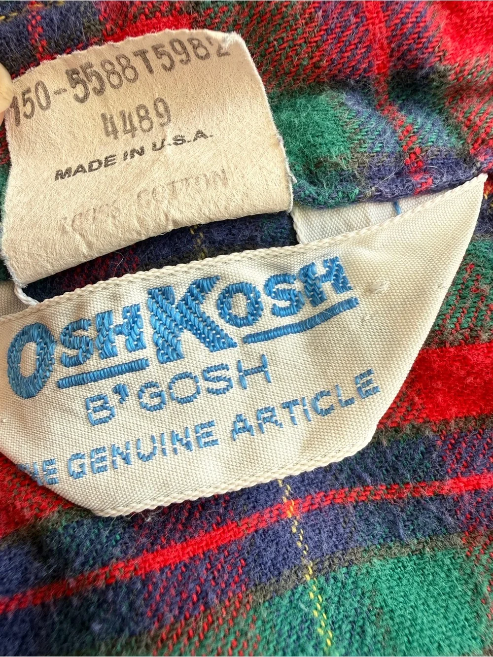 Vintage Oshkosh B’gosh Shirt Button Down 100% Cotton Children's Plaid Flannel